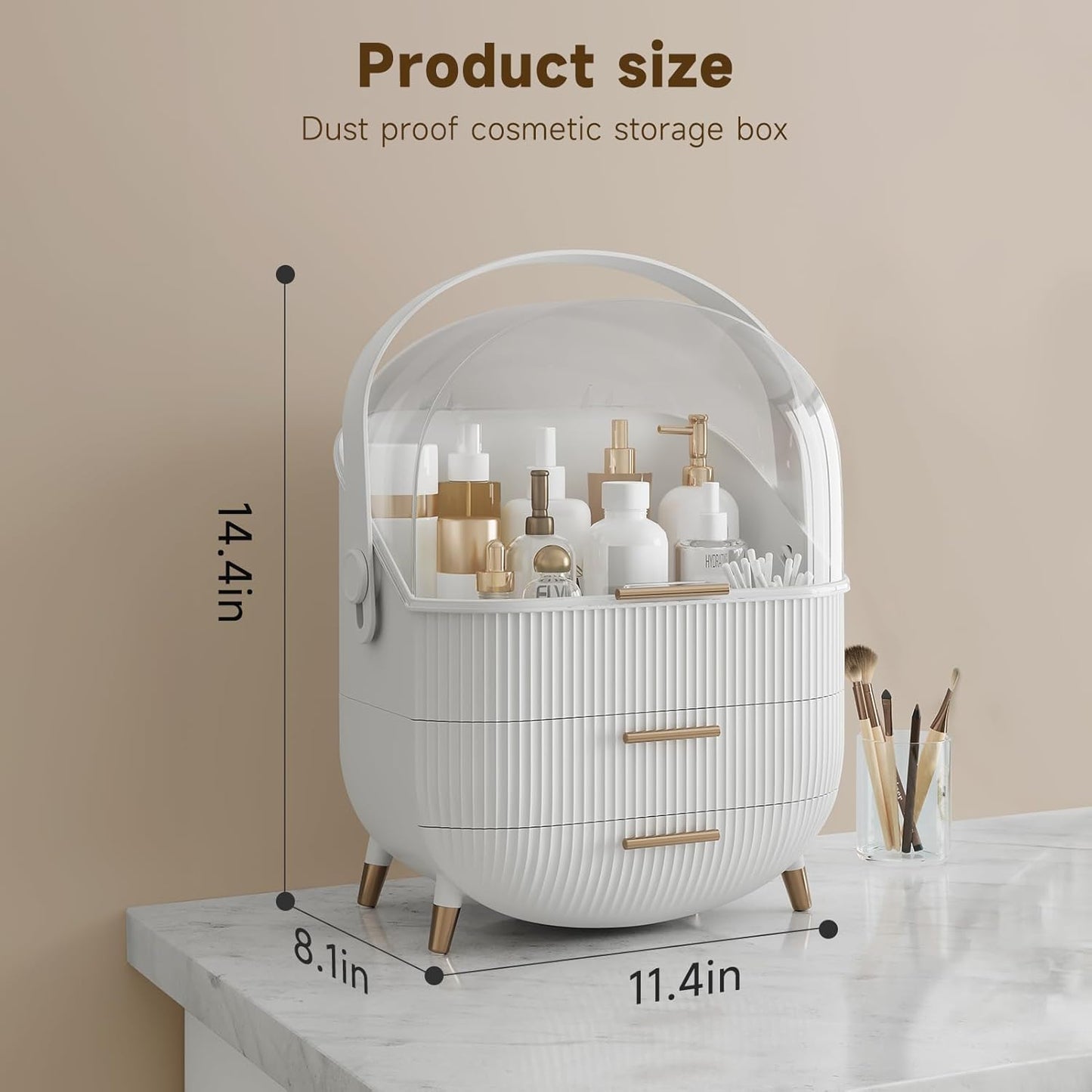 Seirité Organizador de Maquillaje Portátil con Cajón y Asa - Organizador de Cosméticos de Gran Capacidad para Tocador, Baño y Dormitorio - Diseño Elegante en Verde