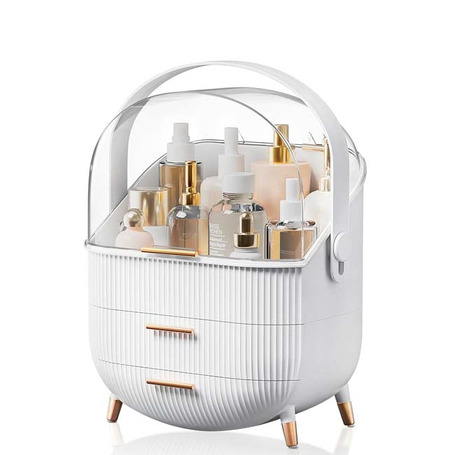 Seirité Organizador de Maquillaje Portátil con Cajón y Asa - Organizador de Cosméticos de Gran Capacidad para Tocador, Baño y Dormitorio - Diseño Elegante en Verde