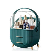 Seirité Organizador de Maquillaje Portátil con Cajón y Asa - Organizador de Cosméticos de Gran Capacidad para Tocador, Baño y Dormitorio - Diseño Elegante en Verde