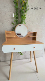 SEIRITÉ Tocador Vanity con Espejo Iluminado Luz LED - Mueble Minimalista para Maquillaje con 6 Cajones y Estantes, Escritorio para Recámara, 134x40x122 cm, Blanco